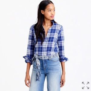 J Crew Perfect shirt in blue crinkle plaid